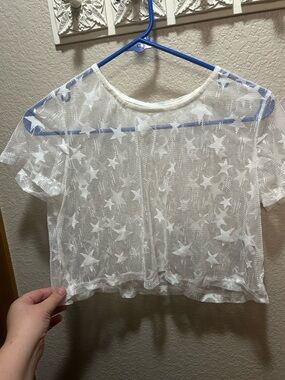 SHEIN White Star Mesh Crop Top